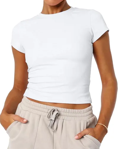 Vista 18 de Camisetas básicas de manga corta con cuello redondo para mujer de verano Y2K, lindas para salir, camisetas estilo bebé