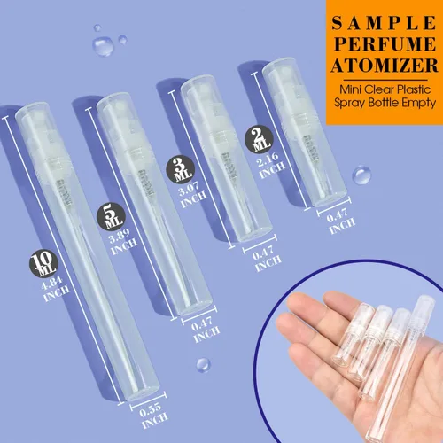 Vista 2 de 60 mini botellas de atomizador, botella de plástico transparente portátil, atomizador de perfume recargable de niebla fina vacía, recipientes