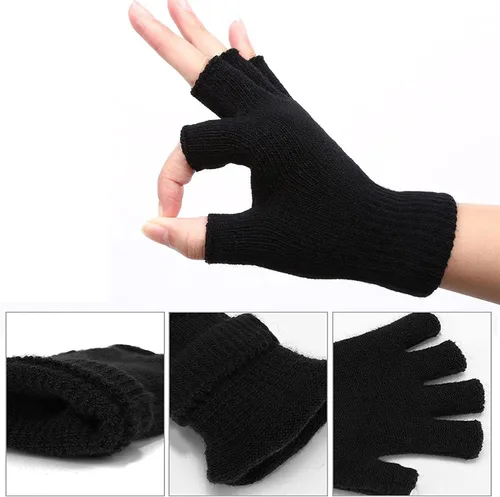 Vista 3 de SATINIOR 4 pares de guantes de invierno de medio dedo, guantes de punto sin dedos, guantes elásticos cálidos para hombres y mujeres