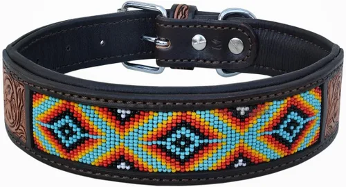 Vista 2 de Collar de cuero para perro, tamaño extra pequeño, estilo occidental, resistente, manual, ajustable, con cuentas y acolchado, suave para cachorros