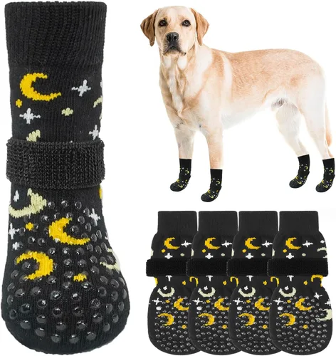 Vista 58 de SCENEREAL 6 piezas de calcetines antideslizantes para perros para prevenir lamido de patas para pavimento caliente/frío, calcetines de agarre
