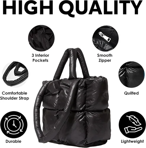 Vista 2 de JAM Creative Bolsa de mano acolchada, diseño acolchado negro, duradera y ligera, Negro