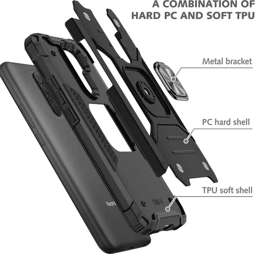 Vista 8 de Asuwish Funda de teléfono para Xiaomi Redmi 9 con protector de pantalla de vidrio templado y soporte de anillo delgado híbrido protector móvil
