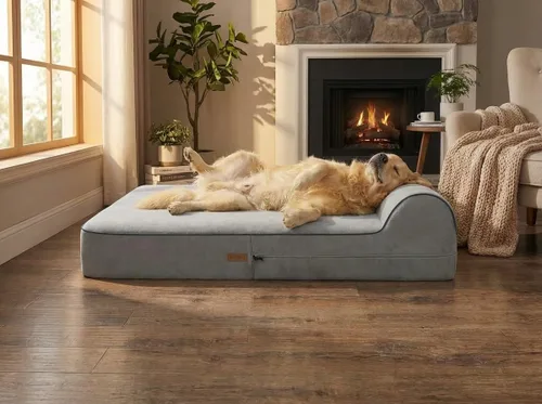 Vista 30 de KOPEKS Cama ortopédica de espuma viscoelástica para perros de 7 pulgadas de grosor, cama extragrande para perros con almohada, color marrón, 50 x 34