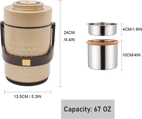 Vista 4 de LOYALHEARTDY Termo de 67 onzas para comida caliente, tarro térmico de alimentos con aislamiento de 3 capas sellado, recipientes de sopa apilables