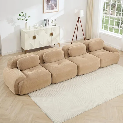 Vista 103 de Sofá moderno comprimido sin armazón de 116", sofás seccionales de 3 plazas para sala de estar, sofá seccional modular de pana verde nube, espuma