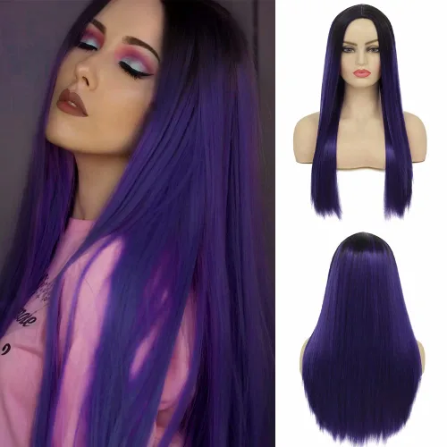 Vista 8 de Kaneles Peluca rizada de color rojo degradado, pelucas de cabello largo ondulado para mujer, pelucas de fibra sintética negra y roja para fiesta