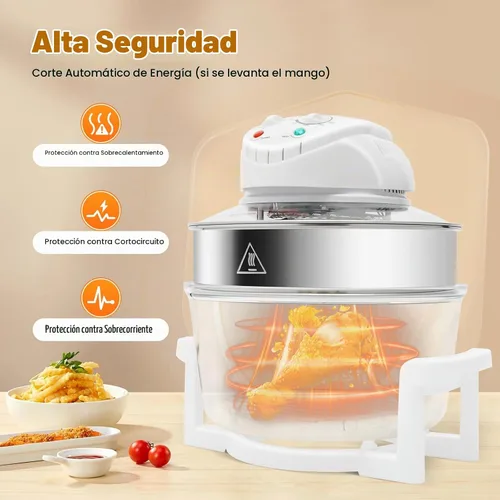 Vista 5 de Freidora de aire de vidrio con cesta visible de 17.96 cuartos de galón, cocina sin aceite de 1400 W, temperatura ajustable de 32 °F a 482 °F