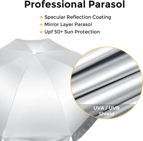 Vista 5 de Prospo Sombrilla para silla de playa con abrazadera ajustable universal, protección UV, sombrilla para exteriores, cochecitos, sillas de ruedas
