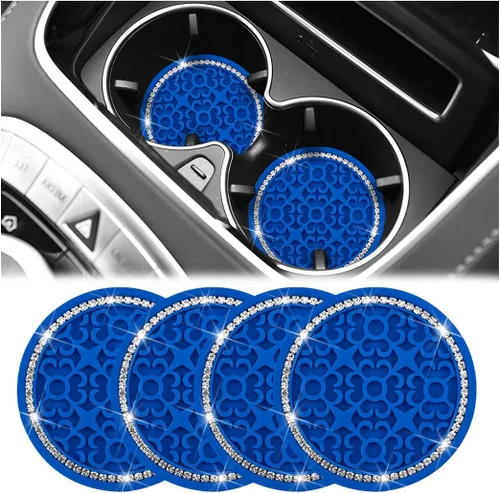 Vista 11 de Zpana – Portavasos para automóvil con diamantes de imitación, 4 unidades, 2.75 pulgadas, silicona con cristales de strass, tapetes antideslizantes