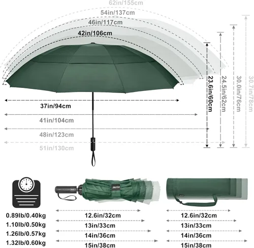 Vista 52 de G4Free Paraguas de golf grande de 42/46/54/62 pulgadas, paraguas compacto de viaje inverso, 10 varillas, resistente al viento para lluvia, doble