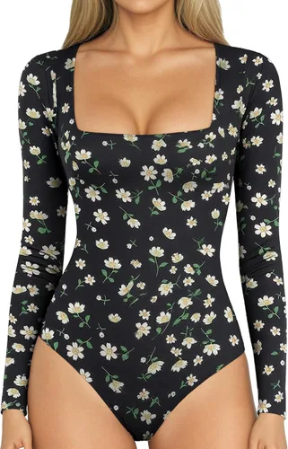 Vista 85 de MANGOPOP - Body de manga corta con cuello cuadrado para mujer