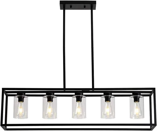 Vista 9 de 5 luces de isla de iluminación de níquel cepillado para comedor, lámpara colgante de granja moderna isla de cocina, iluminación lineal de granja