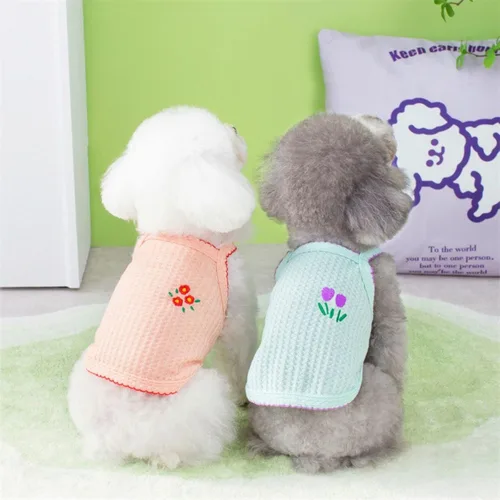 Vista 5 de Camisa de algodón para perros, camisetas ligeras de verano para mascotas, suave, transpirable, elástica, para gatos, perros, camiseta sin mangas
