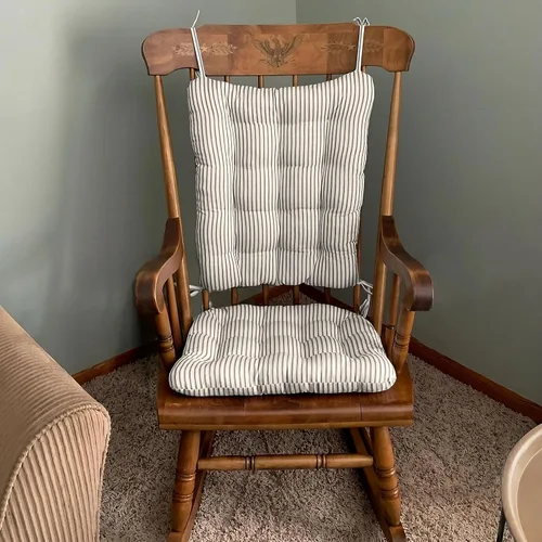 Vista 8 de Barnett Home Decor Ticking Stripe - Cojines para silla mecedora, extra grandes, almohadilla de asiento y respaldo con lazos, reversible, relleno