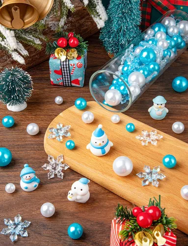 Vista 3 de 100 piezas de relleno de jarrón de Navidad, rellenos de jarrón flotante de nieve azul y blanca para centros de mesa y decoración 100 azul y blanco