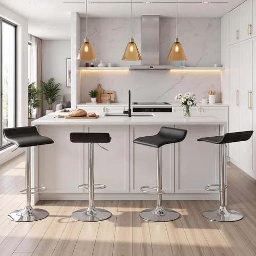 Vista 2 de VECELO Juego de 2 taburetes de bar con barra giratoria y altura ajustable, modernos taburetes de bar de PVC para cocina, bar, comedor, sala de Negro