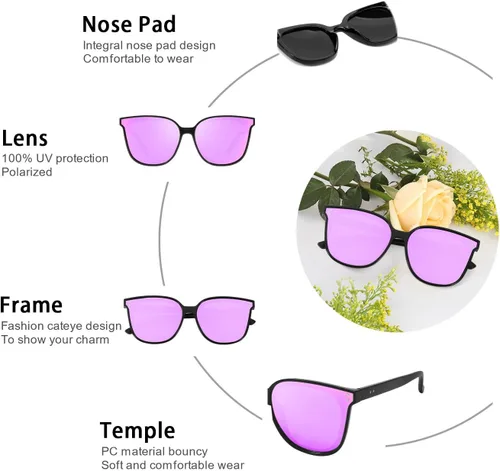 Vista 5 de LVIOE Lentes de sol polarizados de gran tamaño para mujer, a la moda, con protección UV, sombra LS1627