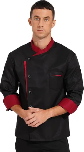 Vista 2 de Aislor Chaqueta de chef unisex para hombre, abrigo de chef para restaurante, hotel, hogar, cocina, uniforme Negro