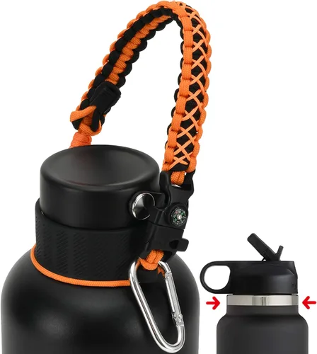Vista 9 de Asa de cuerda de paracaídas para botellas Hydroflask 2.0 de boca ancha y estándar, con nuevo soporte de anillo de seguridad, 12oz - 64oz