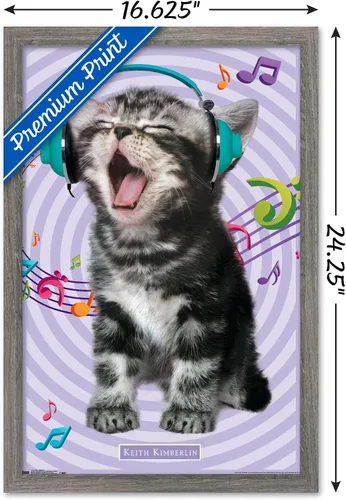 Vista 3 de Trends International Keith Kimberlin - Gato - Póster de pared cantando, 14.725 x 22.375 pulgadas, versión con marco de madera tipo granero