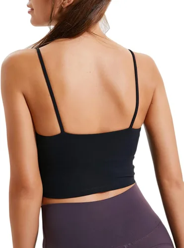 Vista 3 de Sujetadores deportivos para mujer de línea larga con relleno, para correr, fitness, yoga, entrenamiento, camiseta sin mangas con brasier integrado