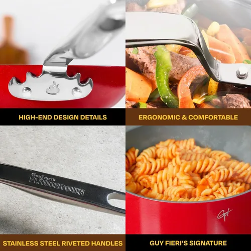 Vista 6 de Guy Fieri's Flavortown Juego de utensilios de cocina de cerámica de 2 piezas, sartenes antiadherentes de 10 y 12 pulgadas, utensilios de cocina