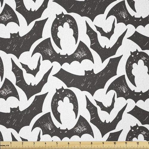 Vista 93 de Ambesonne The Yard, tela de calavera colorida con temática de Halloween, diseño de calavera y huesos cruzados, divertido estampado de dibujos