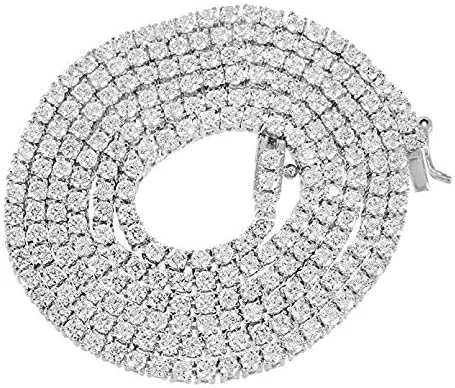 Vista 3 de White 3mm Solitaire One Row Tennis Link Bling Choker Necklace 18-24 Inch Chain Hip Hop