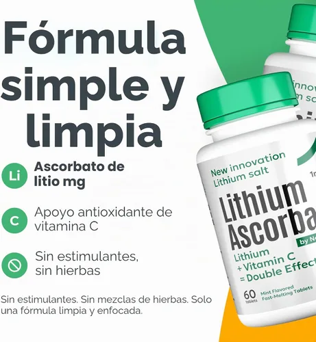 Vista 6 de Suplemento de litio de baja dosis de 1 mg - Calma y enfoque sin somnolencia - Tabletas de ascorbato de litio de disolución rápida con vitamina C