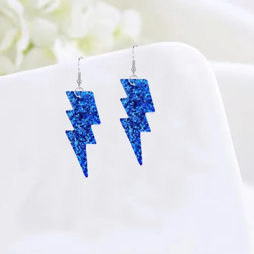 Vista 6 de YUNXI Aretes de lentejuelas de poliuretano de los años 80 para Halloween, aretes de relámpago, retro, ligeros, colgantes para mujer, joyería
