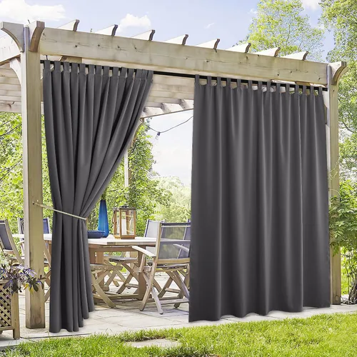 Vista 13 de RYB HOME Cortinas para Exteriores para Patio - 2 Paneles Cortinas para Exteriores Desmontables con Parte Superior Adhesiva Impermeables Opacas