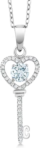 Vista 49 de Gem Stone King Collar con dije de llave de corazón para mujer, plata de ley 925, piedra natal de piedras preciosas, redondo de 0.197 in, con cadena