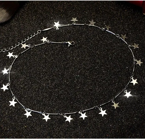 Vista 4 de Jude Jewelers Gargantilla delicada de acero inoxidable con estrellas de la suerte Plateado
