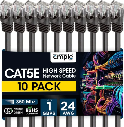 Vista 45 de Cmple - Cable Ethernet Cat5e de 1.5 pies, Cable Patch Ethernet UTP Cat 5e de 350 MHz, Cable LAN de red de 1 Gbps, conectores RJ45, compatible
