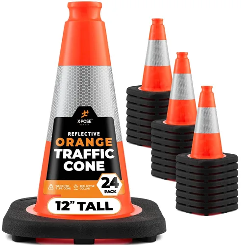 Vista 15 de Xpose Safety Conos de tráfico naranjas de 12 pulgadas con collar de 4 pulgadas, paquete de 4 conos de seguridad de plástico PVC multiusos