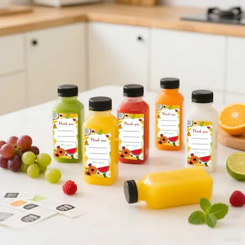 Vista 6 de 48 botellas de jugo de 8 onzas con tapas, botellas de plástico con tapas, recipientes reutilizables transparentes a granel para jugo, leche y otras