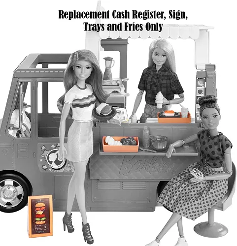 Vista 4 de Piezas de repuesto para Fresh 'n Fun Food Truck Barbie Doll Playset - GMW07 ~ Caja registradora de repuesto, letrero, bandejas y papas fritas