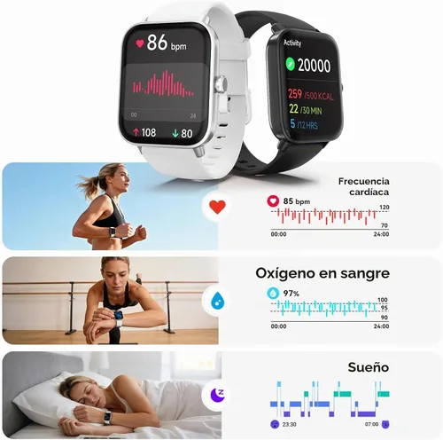 Vista 2 de Relojes inteligentes para hombres, pantalla HD de 1.85 pulgadas, compatible con iPhone/Android (responder/hacer llamadas), más de 110 modos Blanco