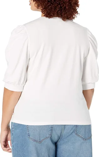 Vista 5 de The Drop Mariko - Camiseta elástica con cuello redondo y manga abullonada para mujer