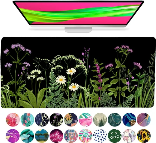 Vista 11 de French KOKO Alfombrilla de escritorio grande para mouse de 15 x 30 pulgadas, protector de escritorio floral extendido para teclado y mouse Llámame