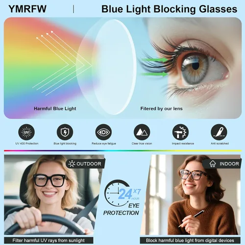 Vista 6 de Ovresized Blue Light Blocking Glasses for Women Men Square Computer TV Eyeglasses