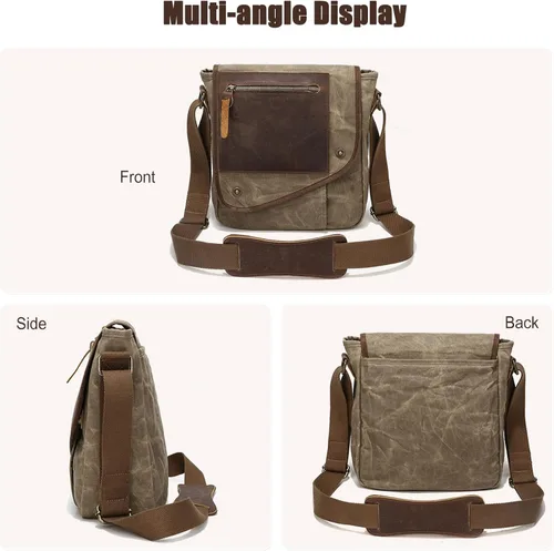 Vista 6 de FANDARE Bolsas de hombro retro para hombre, bolsas de lona para hombre, bolsa cruzada, bolsas de mensajero para hombres y mujeres, paquete