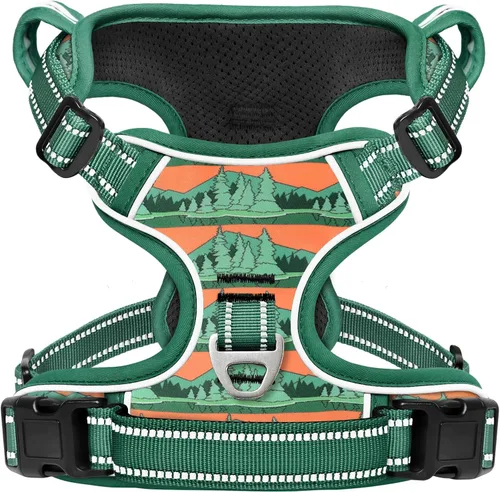 Vista 22 de HEELE Arnés para perro pequeño sin tirones con mango suave, arnés reflectante ajustable, color negro, XS Reflective Front Clip Vest with Control