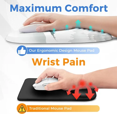 Vista 2 de Alfombrilla ergonómica para mouse con soporte de muñeca, reposamuñecas de espuma viscoelástica para aliviar el dolor y túnel carpiano, base 03