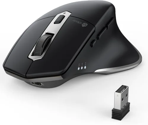 Vista 10 de iClever Ratón inalámbrico con Bluetooth o receptor USB, 5 niveles de DPI ajustables hasta 2400DPI, ratón recargable para computadora, ratón