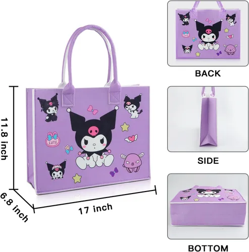 Vista 2 de Bolso de mano Kawaii blanco para perro, diseño de gatitos de dibujos animados, bolsa de fieltro reciclado, bolsa de hombro, regalos para mujeres