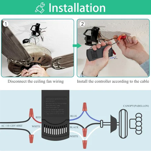 Vista 8 de Kit de control remoto universal para ventilador de techo, reemplazo para Harbor Breeze, Hampton Bay, Hunter, 3 velocidades con atenuador de luz