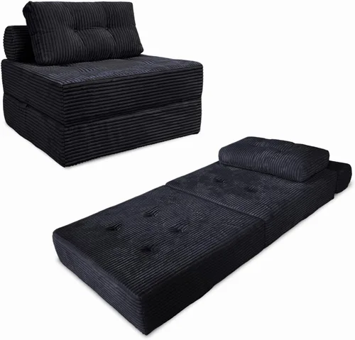 Vista 7 de Nigoone Sofá Cama Futón, Silla Plegable Versátil para Dormir con Almohada, Espuma Viscoelástica de Soporte, Tela de Pana Suave, Sofá de Piso Negro