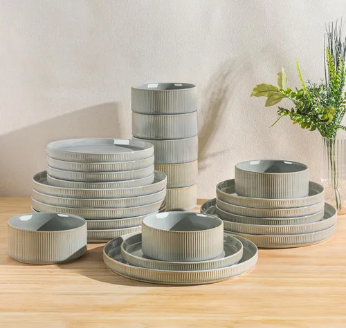 Vista 19 de TheTerra Juego de vajilla de cerámica para 4, juego de 12 platos y cuencos ligeros de porcelana, resistente a los arañazos, apto para horno